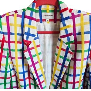 J Envie Sport 6 Womens Blazer Vintage Plaid Button Front 80's Linen Blend